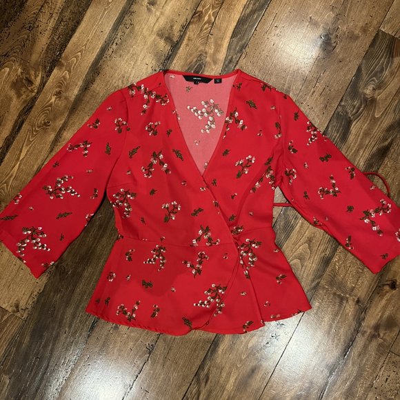 Vero Moda red long sleeve wrap around top - Picture 2 of 3
